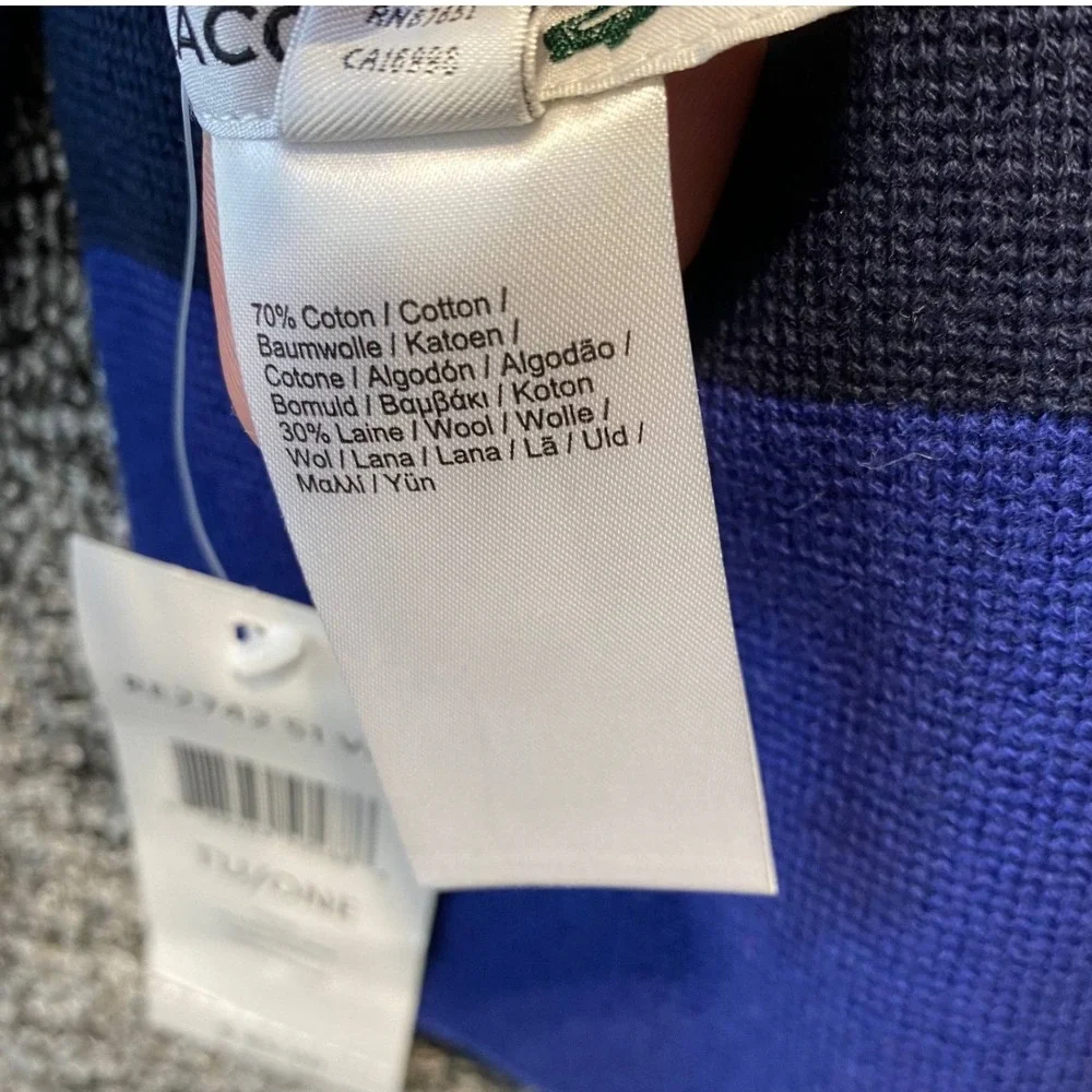 Lacoste NWT Cotton Wool Blend Striped Knit Scarf Blue Multicolor One Size